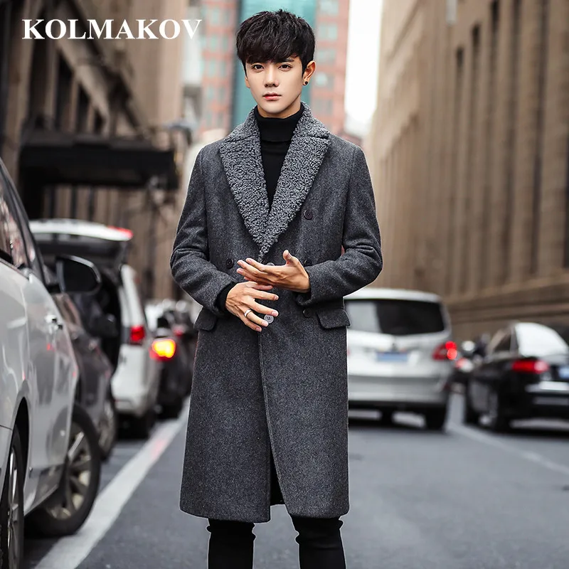 

Мужская одежда KOLMAKOV, модный мужской длинный Тренч, пальто для мужчин, шерстяные черные/серые пальто, мужской Тренч, пальто для мужчин, пальто