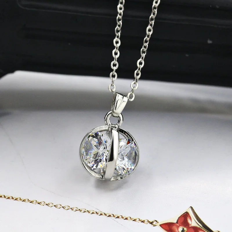 Ожерелье с посеребренным покрытием и круглым кристаллом около 43 см|silver necklace|necklaces
