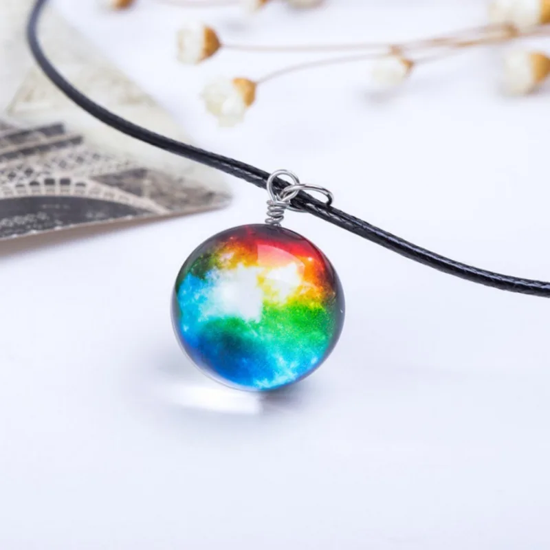 Women galaxy necklace Glass Ball Pendant Choker New Design Luminous Stars For Gift Party Jewelry Rope Chain | Украшения и