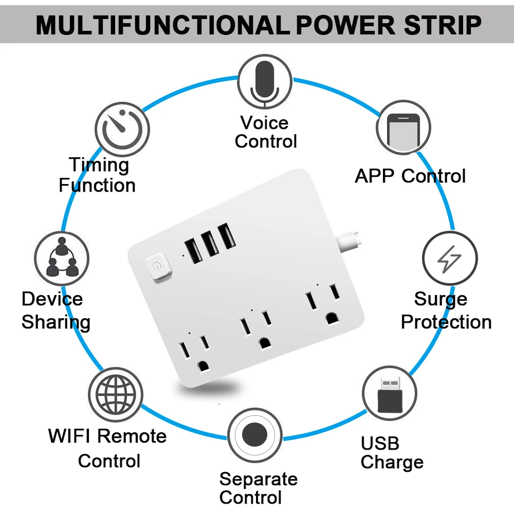 WIFI умная полоса питания США 3 выхода USB удаленное голосовое приложение