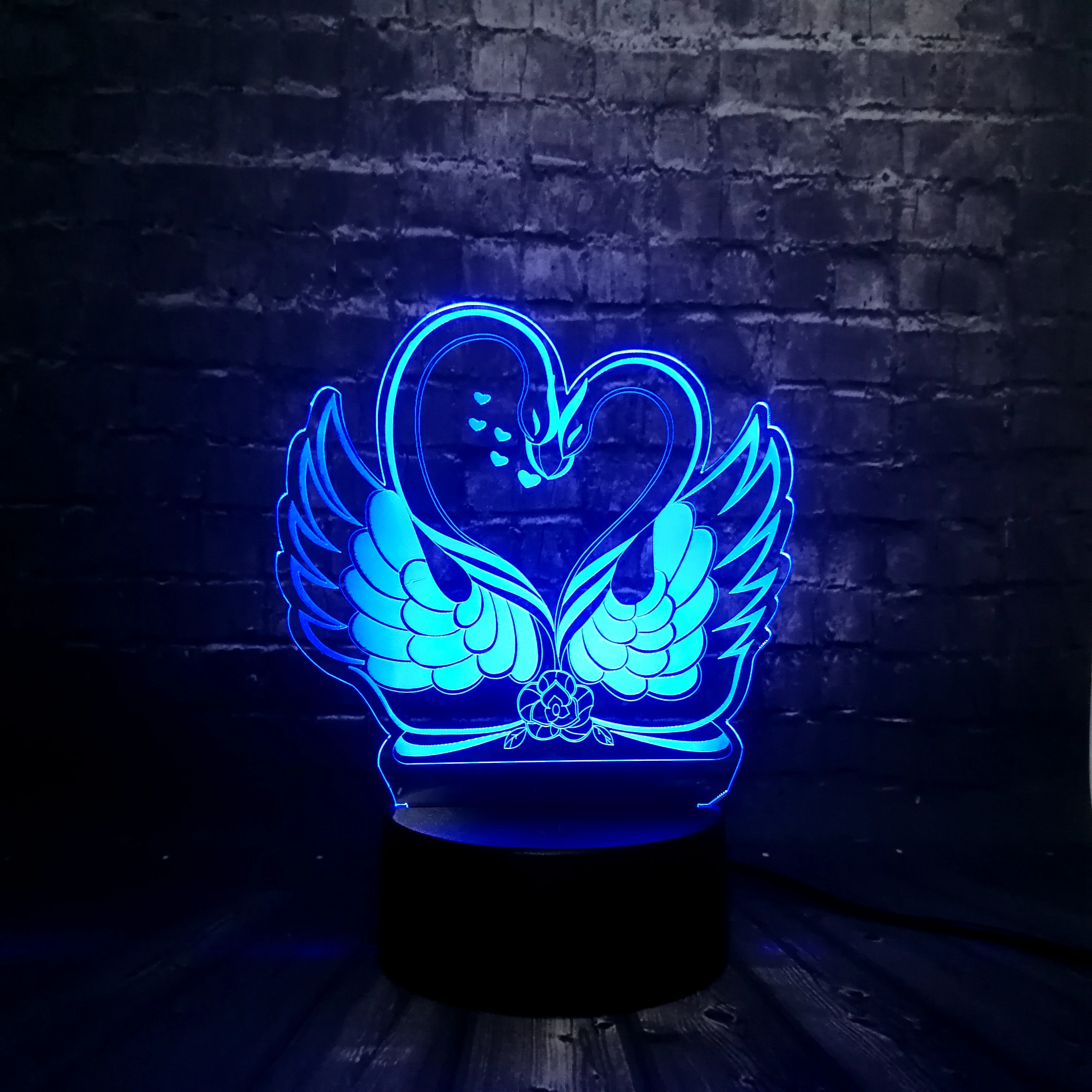 Новая романтичная Светодиодная лампа с двойным лебедем 3D USB для любителей Kiss Style