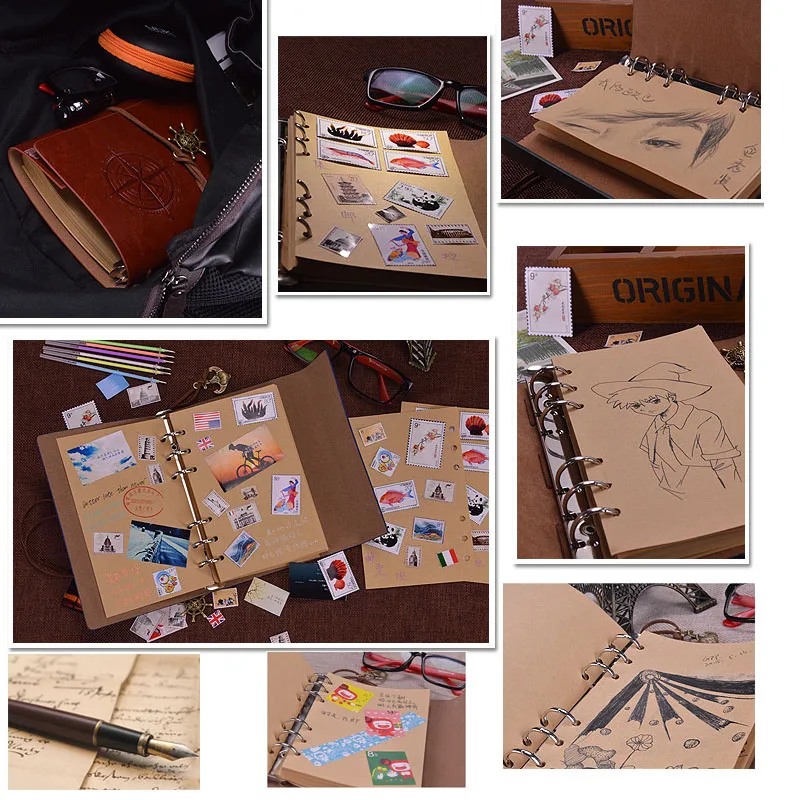 Hot Leather notebook Vintage Diary travel journal Kraft paper A6 80 sheets Sketch book Office school supplies gift | Канцтовары для