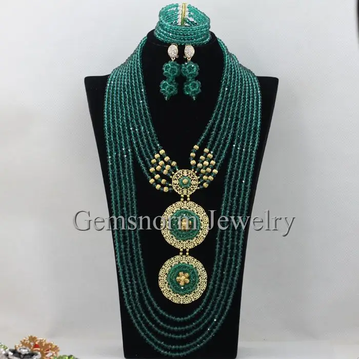 26 дюймов длинные темно зеленые нигерийские Свадебные африканские бусины набор