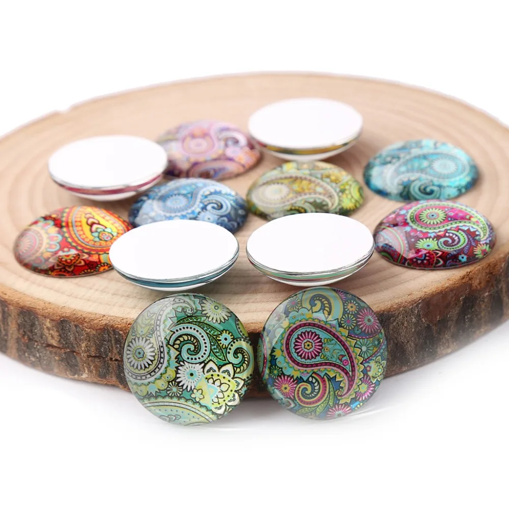 Shukaki Микс Цветок Пейсли фото круглый кабошон с купольным стеклом 8 мм 10 12 20 25