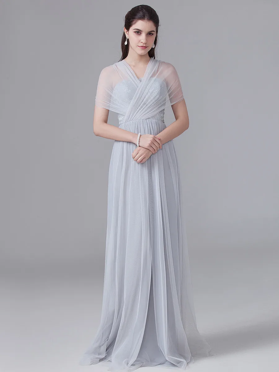 Дешевые кабриолет платья для подружек невесты до 60 тюль длинные серебряные