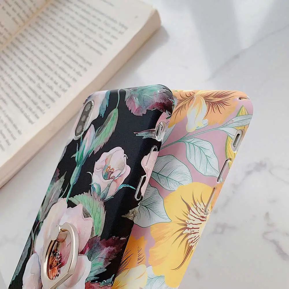 Boucho Matte Ring Grip Case For iphone XS MAX XR X Luxury Vintage flowers Floral Phone Cover iPhone 6 6s 7 8 Plus Cases |