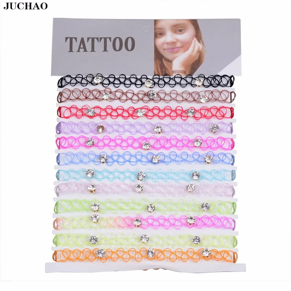 JUCHAO New Collares Vintage Stretch Tattoo Choker Necklaces For Women Girl Charm Gothic Crystal Necklace Female Wedding Gift