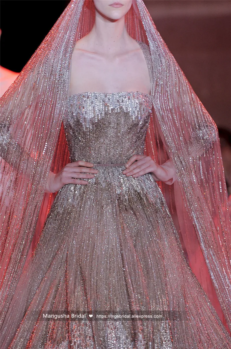 2016 Эли Сааб Свадебные Платья Роскошные Бисероплетение Без Бретелек С Плеча