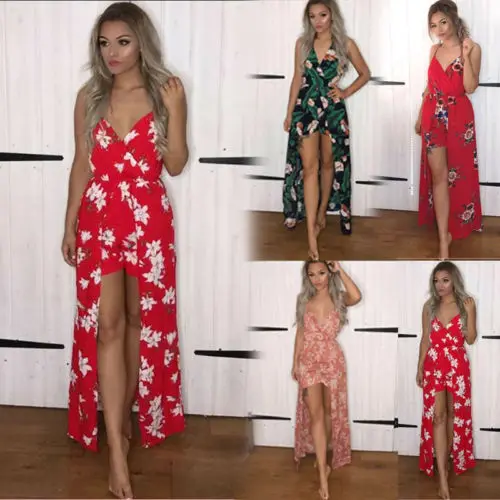Летние каникулы Для женщин Boho Chic комбинезон подходит с цветочным принтом