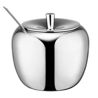 realand 188 stainless steel apple sugar bowl seasoning jar condiment pot spice container canister cruet with lid and spoon