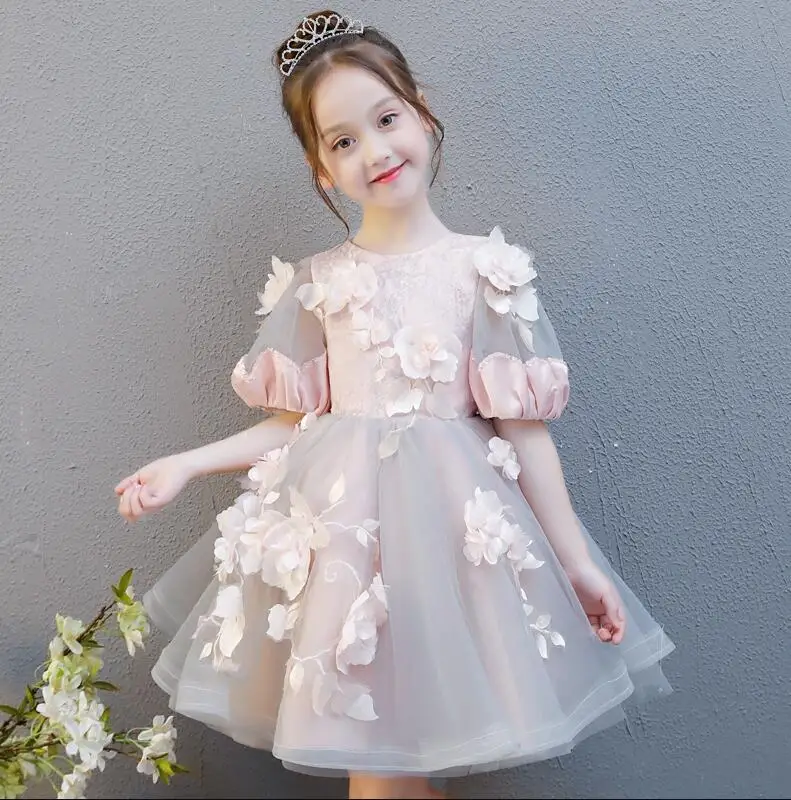 Платье принцессы, бальное платье для девочек на день рождения, вечеринка, свадебный банкет Одежда для девочек с цветочным принтом для детей; костюм для девочек; роскошное платья S239 - Цвет: short dress