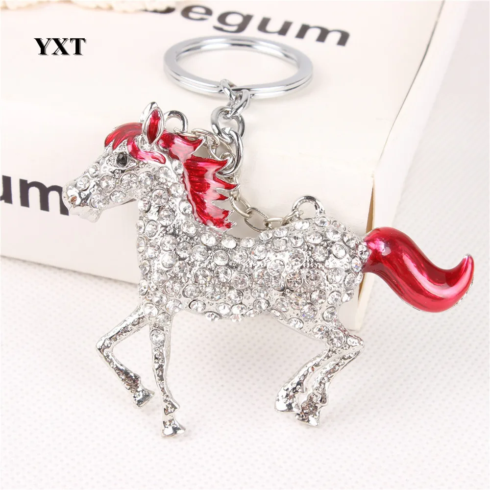 

Lovely Red Horse Run Gallop Crystal Charm Purse Handbag Car Key Keyring Keychain Party Creative Friend Gift Accessories