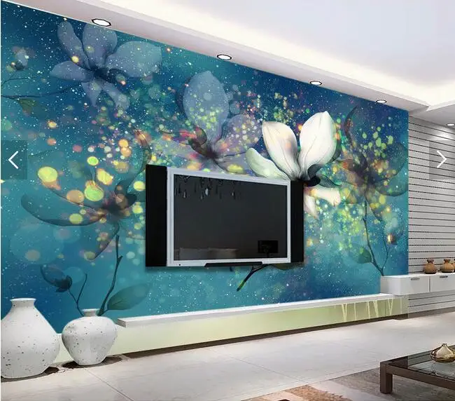 3D фрески на заказ прозрачный красивый цветок мечты под синими бликами обои для