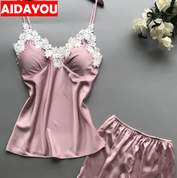 Пижамный комплект из двух предметов сексуальное женское шелковое кружевное