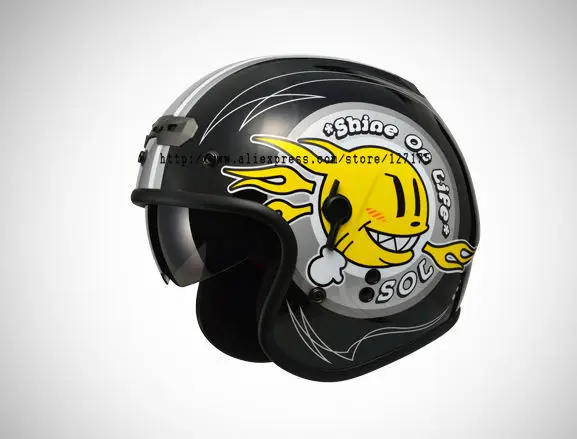 SOL-SO3-0167 3/4 Helmet Retro Black Fire Ball Series 4 Colors Anti-UV 400 Lens Wind&ampSand Proof COOLMAX Lining Meet DOT Test | Автомобили