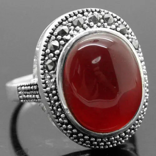 

Hot sell Noble- FREE SHIPPING>>> lady's fashion 17*21mm VINTAGE RARE 925 SILVER NATURAL RED MARCASITE RING SIZE 7/8/9/10