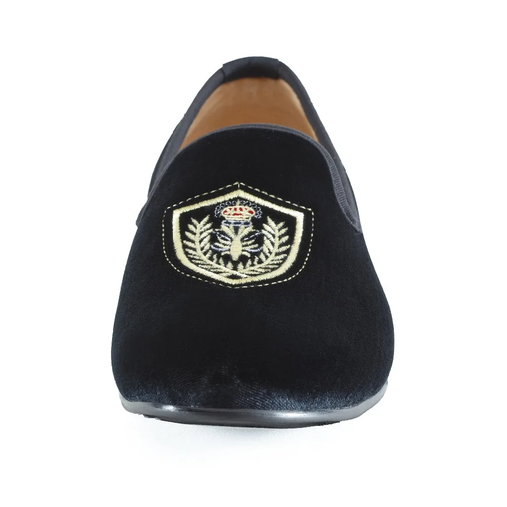 Лоферы мужские ручной работы бархатные туфли плоская подошва вышивка без