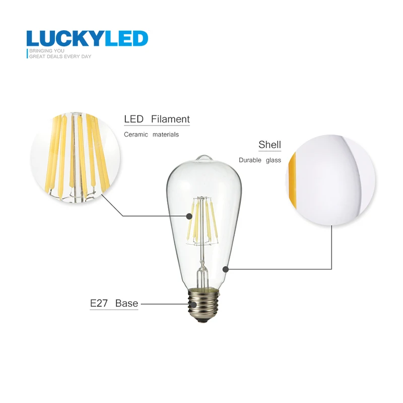 Счастливая светодиодный Винтаж Эдисон лампы E27 4 Вт 6 8 AC 220V 110V прозрачный Стекло