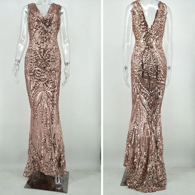 Женское платье макси с V образным вырезом и открытой спиной|Женские платья| |