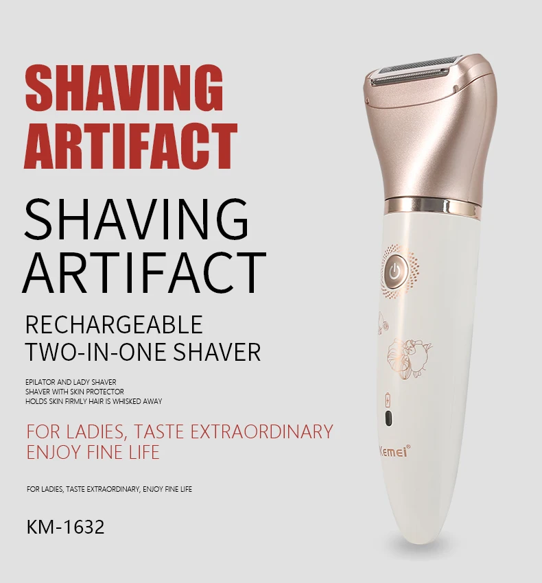 Kemei-1632 2 In 1 Women Electric Epilator Rechargeable Lady Shaver Depilation Machine Hair Removal Trimmer Epilator For Bikini