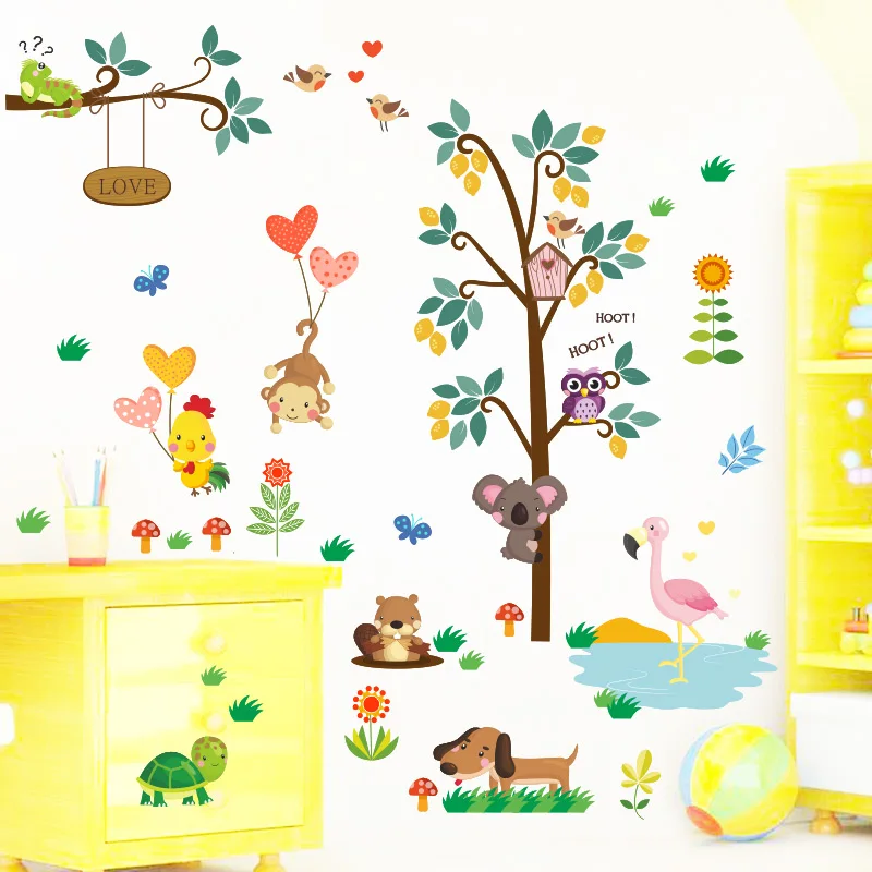 % Forest Zoo Animals Owl Monkey Dog Tree Wall Sticker Decal Bedroom Decorative Kids Baby Nursery Room Home Decor Mural Poster | Дом и сад