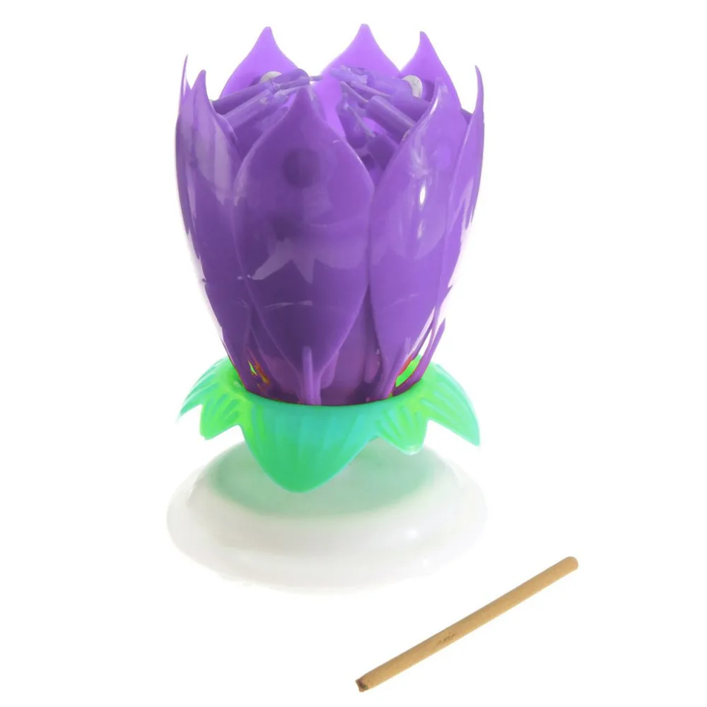 Romantic Birthday Candle 14 Musical Spinning Lotus Flower Candles Rotating Party Festival Gift Light Pink/Blue/Purple/Colorful |