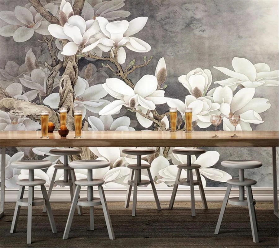 3d обои на заказ в стиле ретро ностальгические с изображением белой магнолии