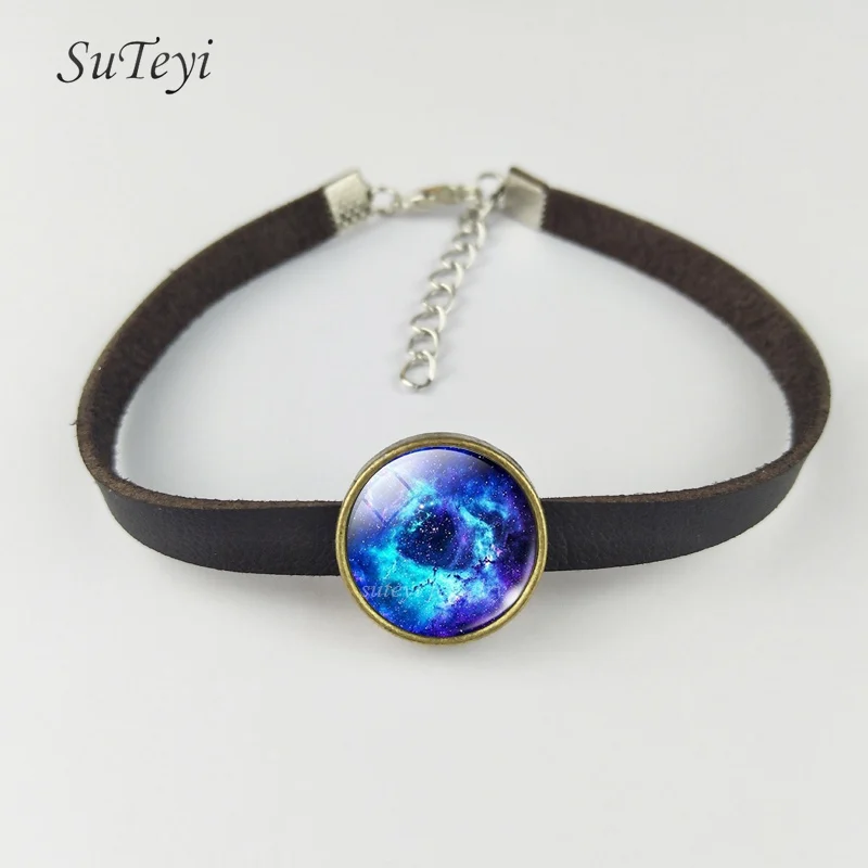 Новый стильный браслет SUTEYI со звездами стеклянный купол кожаный с изображением