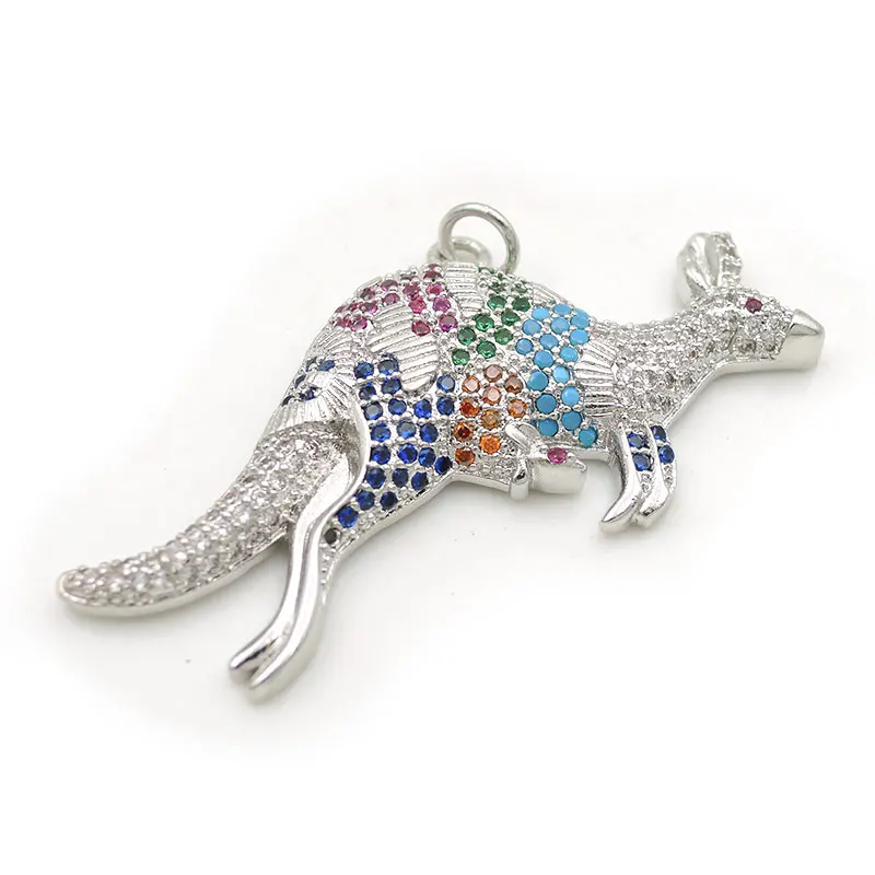 Silver 35*25*5 мм Micro Pave Clear& Blue& Red& Green& Kallaite CZ кенгуру Подвески подходят для мужчин и женщин, делая ожерелья ювелирные изделия - Окраска металла: Silver