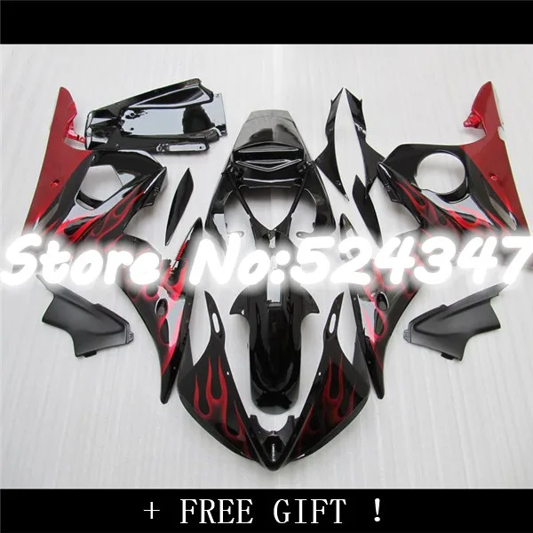 

ABS fairings set for YZF R6 03 04 05 YZF-R6 03-05 YZF 600 R6 2003 2004 2005 fairing kits red flame black-Hey