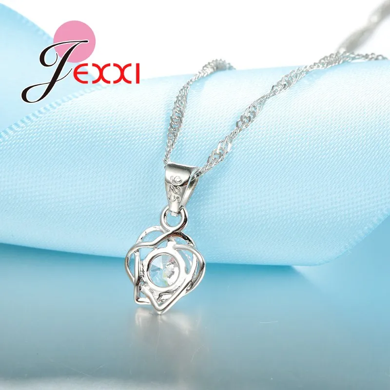 2020 Bridal Wedding Jewelry Sets AAA Cubic Zircon Crystal 925 Sterling Silver Pendant Nekclaces Earrings Heart Set | Украшения и
