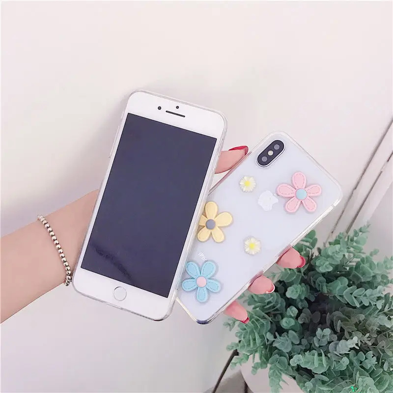 Epoxy Phone case For iphone X XR XS MAX 3D Glitter Transparent Cute Daisy Flower Case 8 6 7 6S Plus TPU Back Cover |