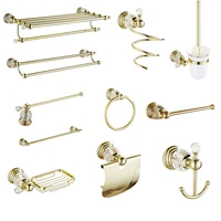 polished gold bathroom accessories white crystal bath decoration bathroom hardware set solid brass double towel ring holder