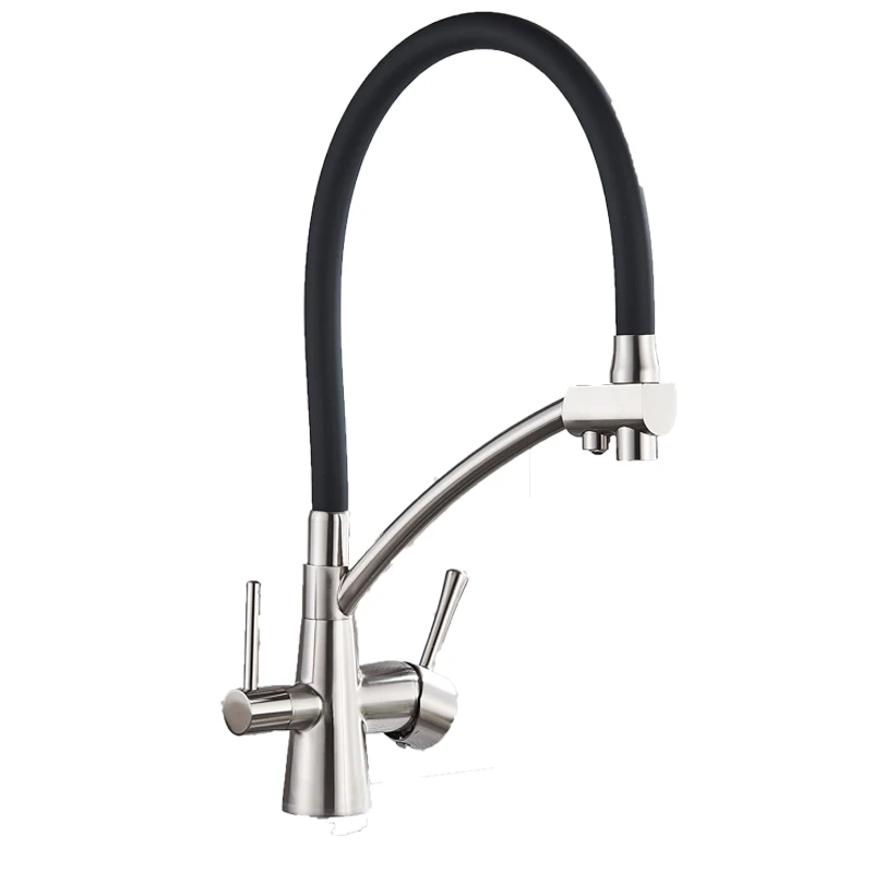 Brushed Black pipe Абсолютно кухонный кран для раковины кран чистый фильтр для воды Смеситель кран двойные ручки очистка кухонный кран горячей и холодной воды - Цвет: Brushed Black pipe
