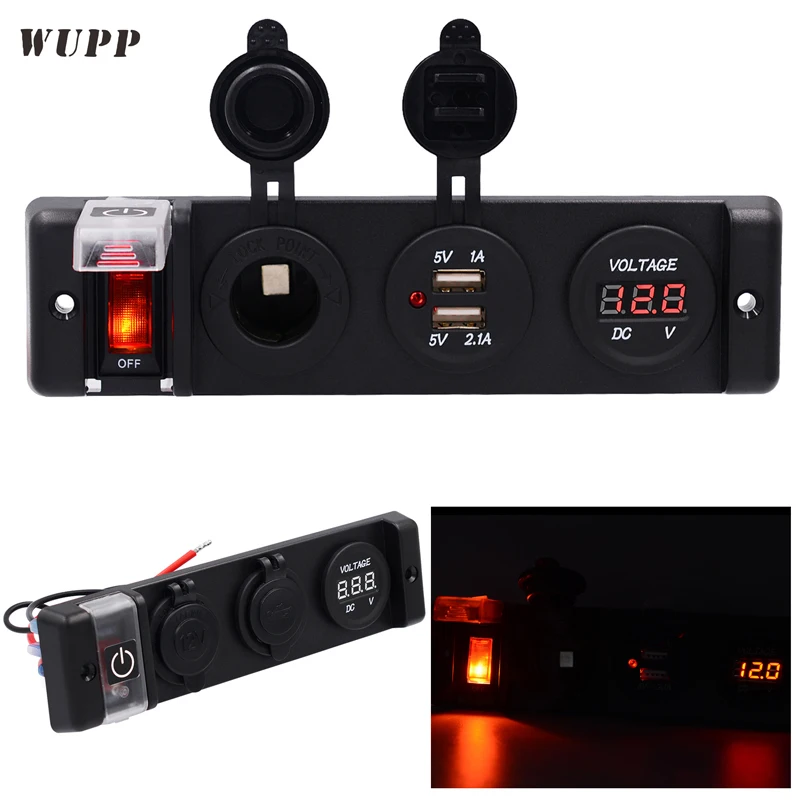 WUPP 12V выключатель панель двойной 5V 1A 2.1A USB выход зарядное устройство Порт
