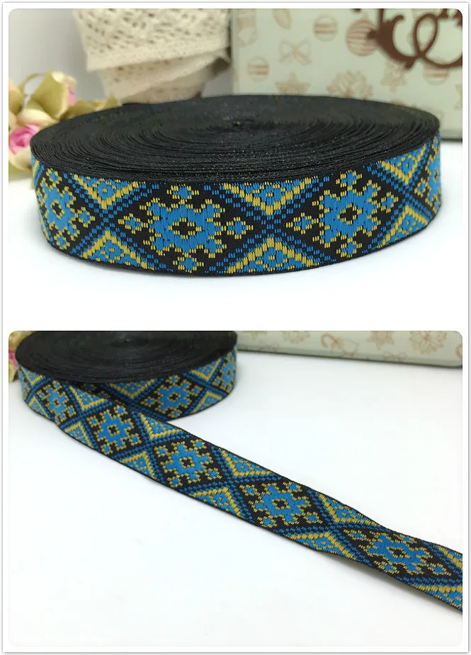 Горячее предложение! Новая лента 3/"(20mmx15yard/наборы) плетеная жаккардовая из Полиэстера Лента Геометрическая серия синего кружева