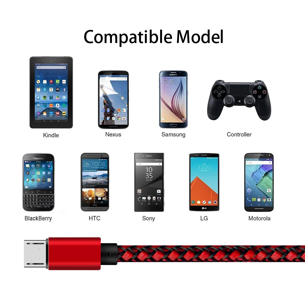 CAMDEMS 1 м 3 фута Плетеный Нейлоновый micro V8 usb кабель для передачи данных набор