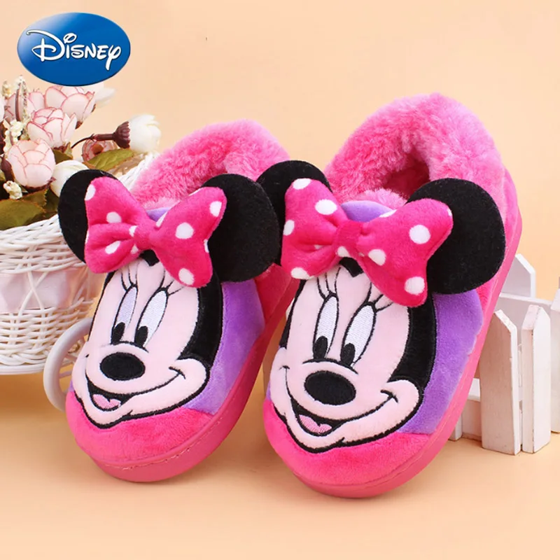 Disney мультфильм детская хлопковая обувь новые нескользящие для мальчиков и девочек теплые домашние тапочки Микки осень Зимние хлопковые тапочки