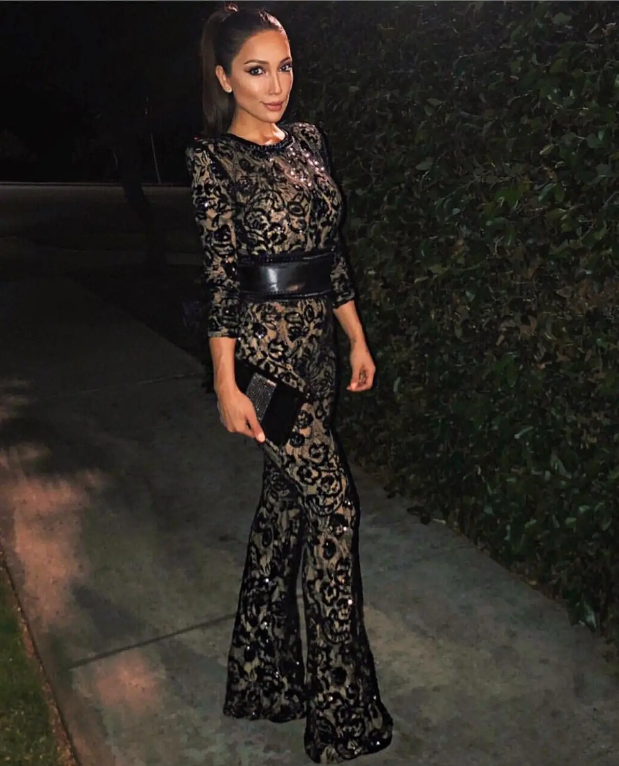 Женский Облегающий комбинезон черный/белый кружевной с блестками 2019|Женские