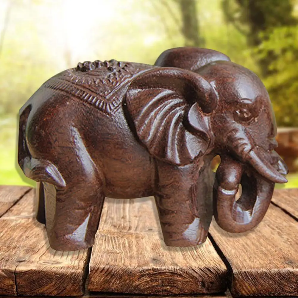 

1PC Elephant Figurines Craft Carved Natural Wooden Mineral Crystal Mini Animals Statue For Decor Chakra Healing