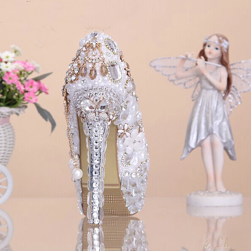 Стильные жемчужно белые свадебные туфли Вечерние торжественные из натуральной