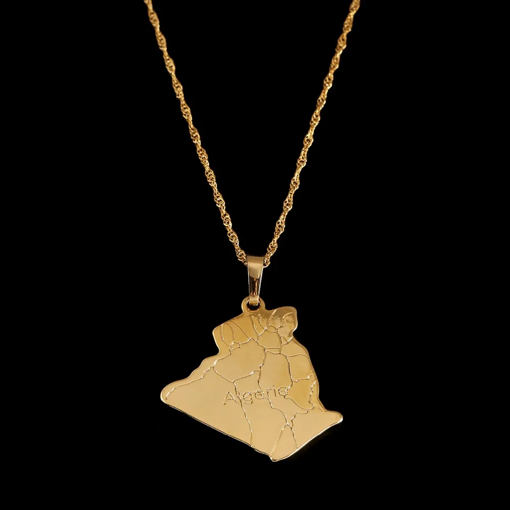 Алжир карта ожерелье кулон золотой цвет модные ювелирные изделия страна из