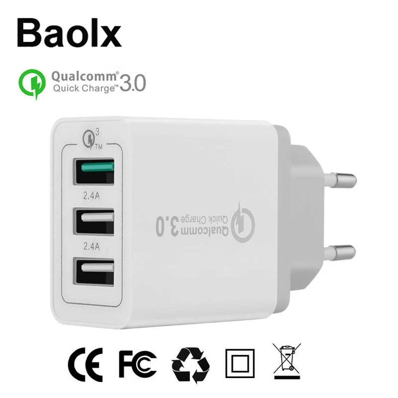Быстрое зарядное устройство с 3 портами USB QC3.0 быстрая зарядка для путешествий xiaomi