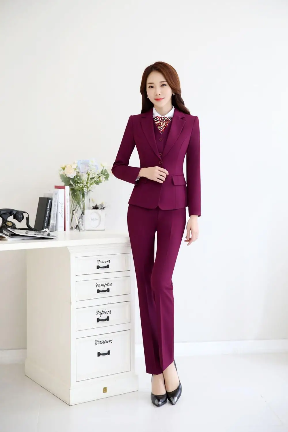 wind red blazer pant IZICFLY Новые Элегантные Синие офисные форменные дизайнерские женские костюмы с брюками ансамбль женский 2 шт. pantalon деловые брючные костюмы - Цвет: wind red blazer pant
