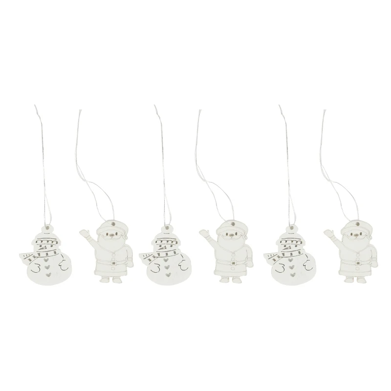 6pcs Snowman Tree Deer Christmas Snowflakes White Pattern Wooden Pendants Party Ornaments Decoration | Дом и сад