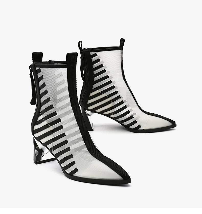 Женские короткие ботинки челси с острым носком черные смешанные белые сетчатые