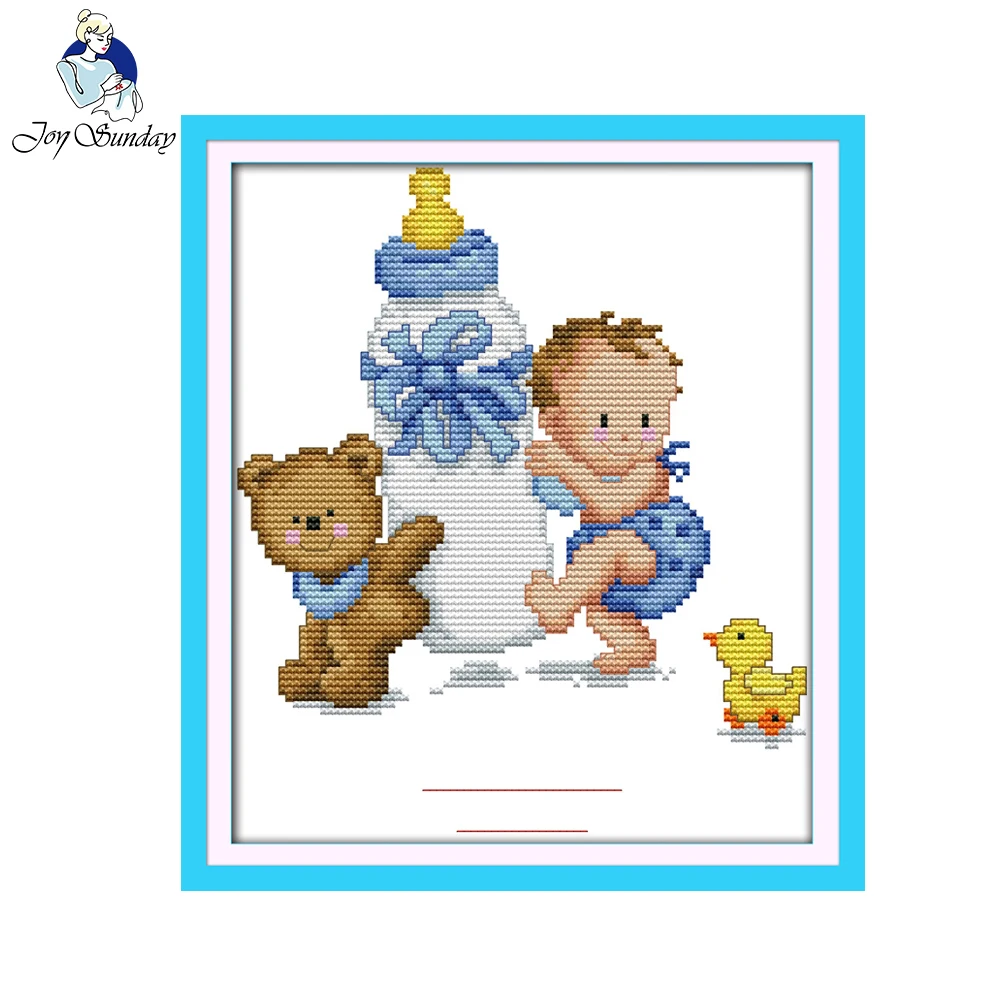 Joy Sunday бутылочка для ребенка сертификат рождения (синий) Счетный крест 11CT 14CT