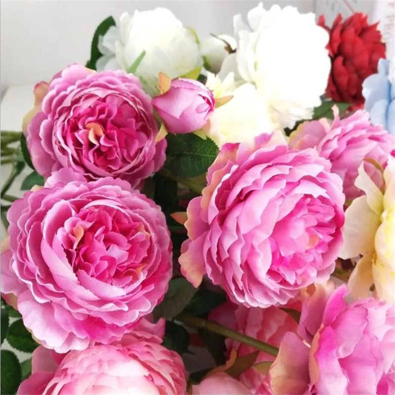 Flone 3 головки Европейский Стиль Элегантные Искусственные цветы пиона имитация