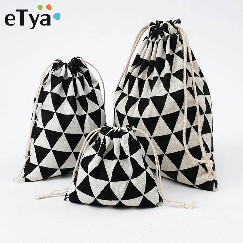 

eTya Women Cotton Reusable Shopping Bag Foldable Shopping Bags Tote Travel Drawstring Packing Organizer Shopper Recycle Bags