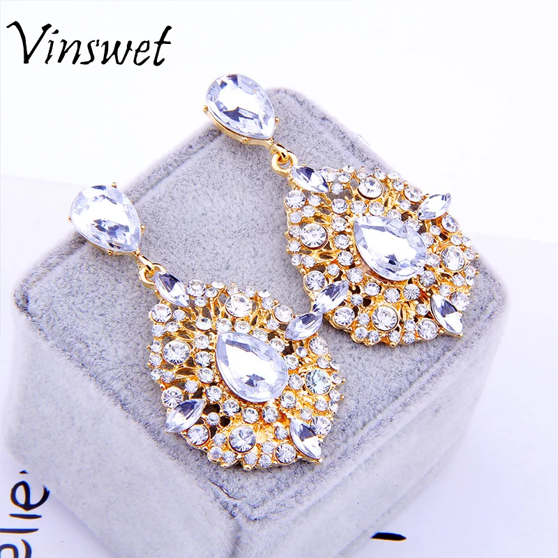 Vinswet Sparkly Copper Alloy Austria Zircon Earrings Women Bling Party Jewelry Elegant Rhinestone Stud VIN054 | Украшения и